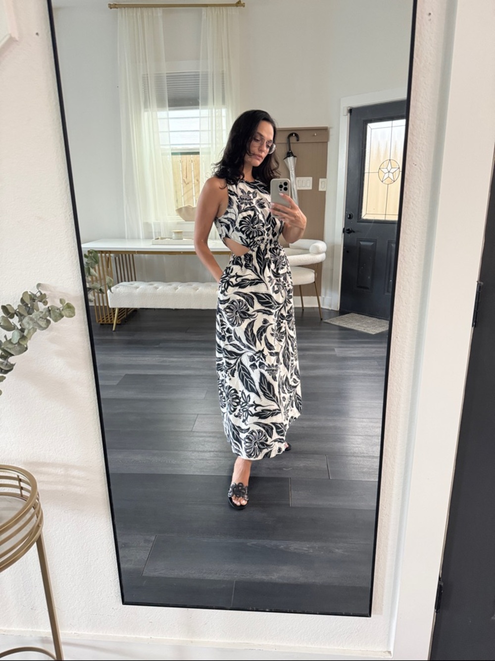 Black & White Floral Maxi Dress with cutouts